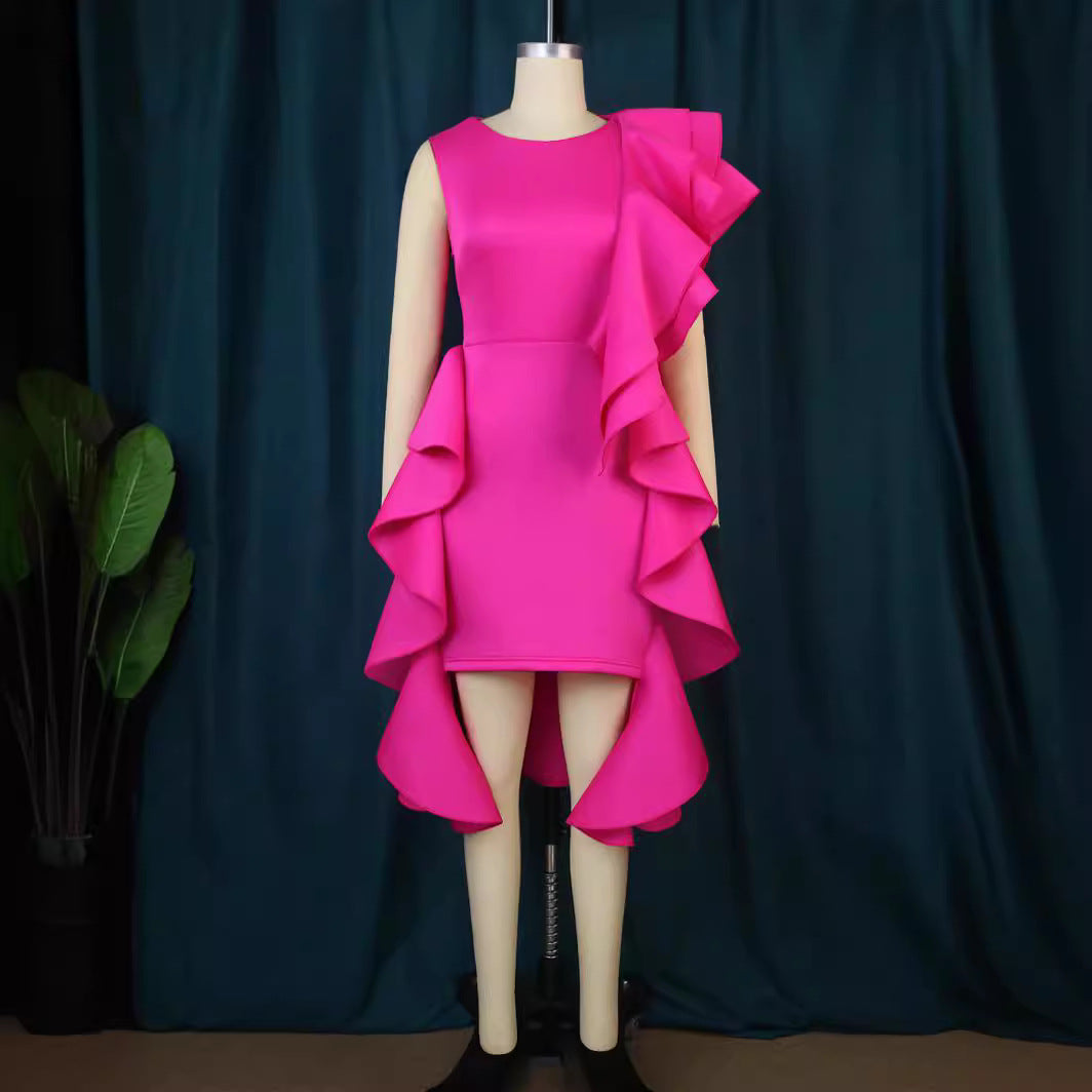 Modisches A-Linien Sommerkleid für Damen mit eleganten Rüschen, ideal als Party- oder Abendkleid.