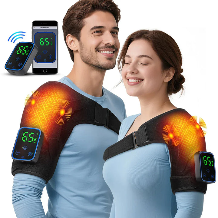 Elektrischer 3-in-1 Massager für Schulter, Ellenbogen & Knie. Wärme, Vibration, App-Steuerung zur Schmerzlinderung.