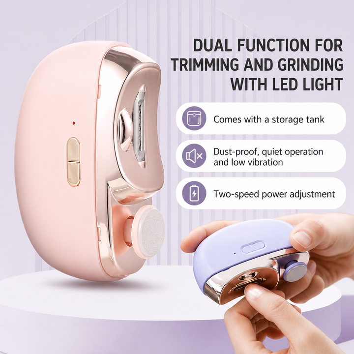Praktisches Beautygerät für Damen-Nagelpflege. Elektrischer 3-in-1 Nagelknipser zum Schneiden, Feilen, Polieren.
