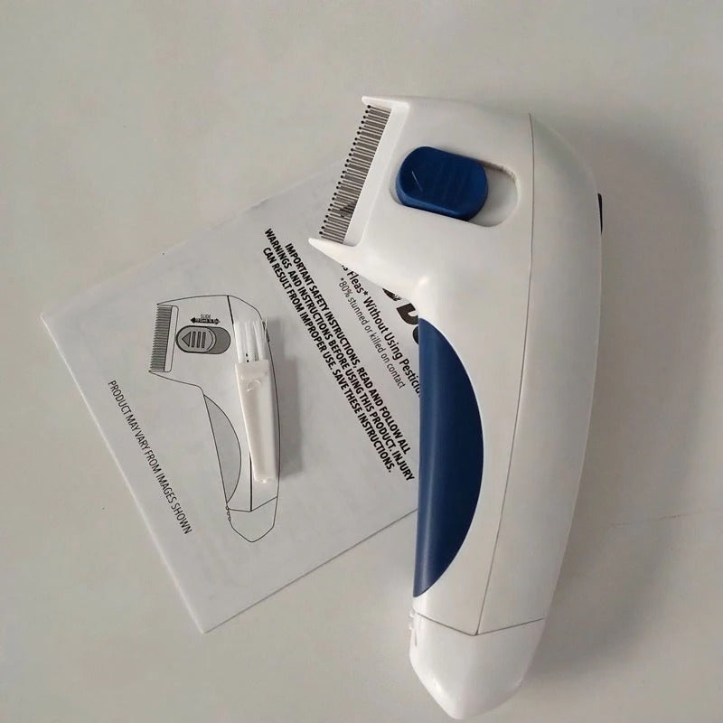 Der elektrische Flohkamm FleaFree Pro mit feinen Zinken zur effektiven und sanften Entfernung von Flöhen bei Tieren.