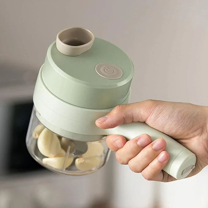 Vielseitiger elektrischer Gemüseschneider zum Schneiden von Gemüse, Obst und mehr. Ideal für gesunde Mahlzeiten, schnelles Kochen.