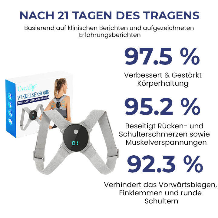 Person trägt den elektronischen Haltungstrainer diskret unter Kleidung für kontinuierliche Haltungsverbesserung.
