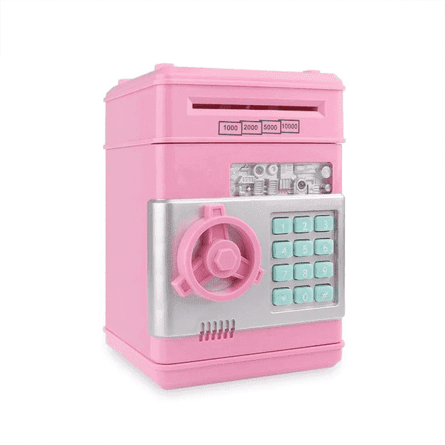 Robustes elektronisches ATM Sparschwein für Kinder, unterstützt Sparen und Finanzbildung.