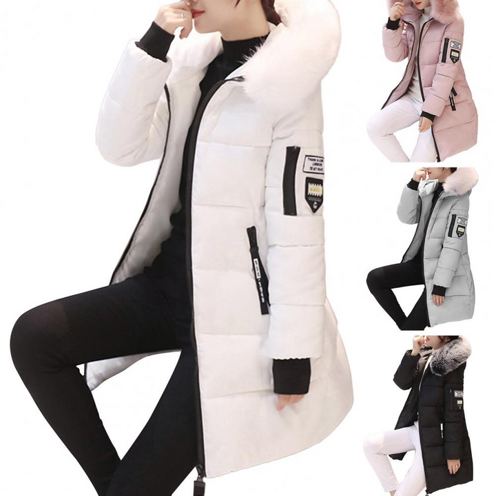Model trägt Elinora Damen Winterjacke, bequeme & winddichte Wintermode, stilvolles Design.