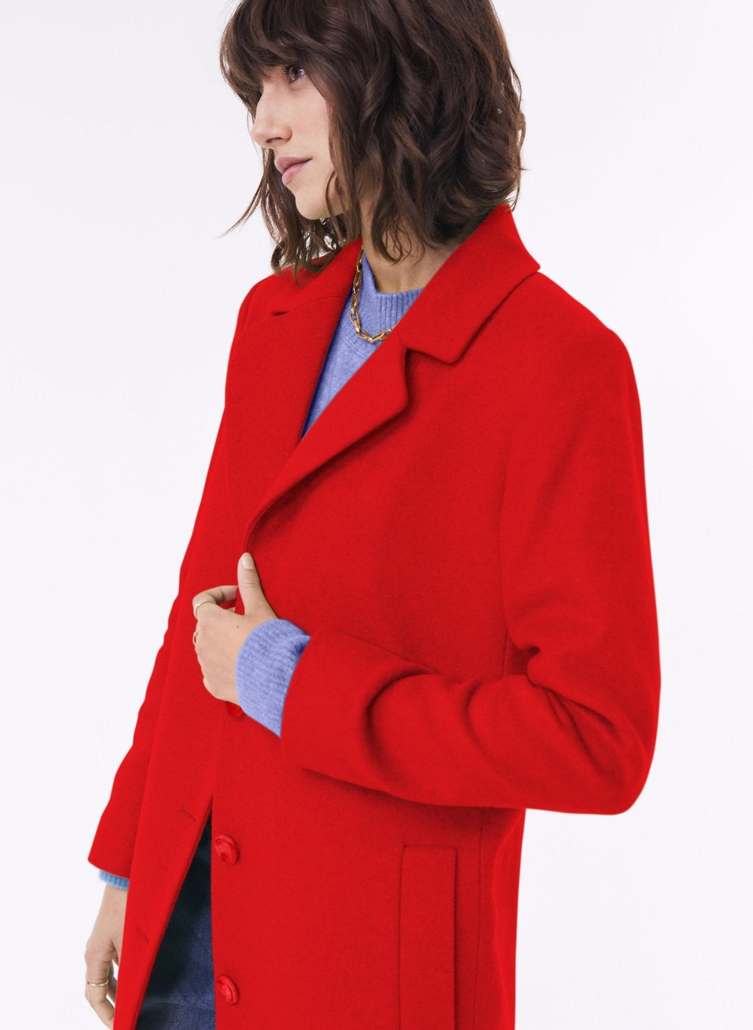 Bequemer, warmer Damen Wintermantel in leuchtendem Rot, gefüttert für kalte Tage.