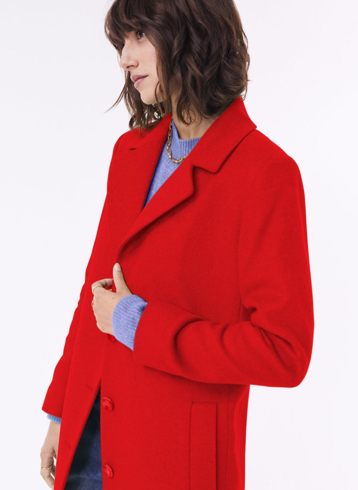 Bequemer, warmer Damen Wintermantel in leuchtendem Rot, gefüttert für kalte Tage.