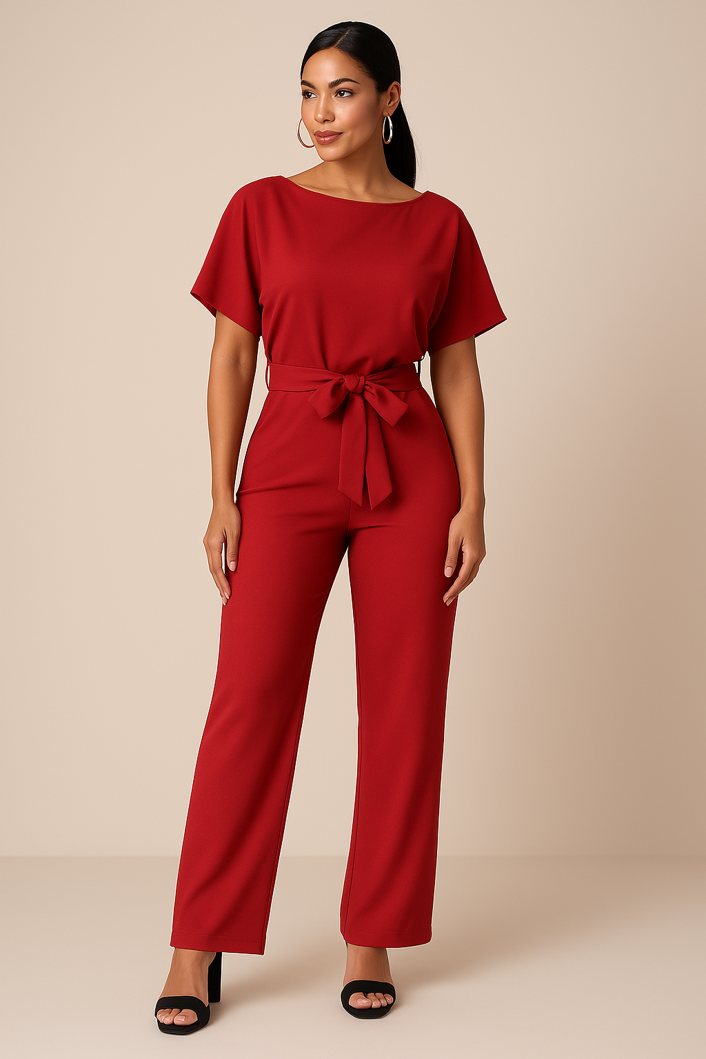 Damen Jumpsuit "Emma" mit weitem Bein und kurzem Ärmel, minimalistisches Design für vielfältige Looks.