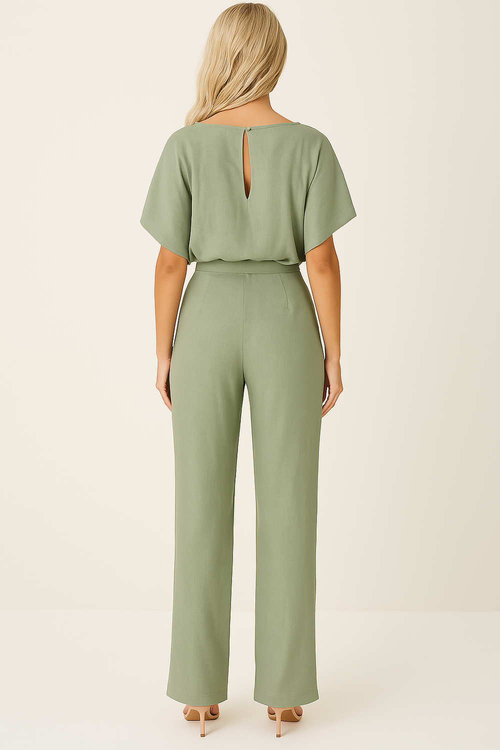 Eleganter Damen Jumpsuit "Emma" mit weitem Bein und kurzem Arm, ideal für Sommer und Business-Looks.