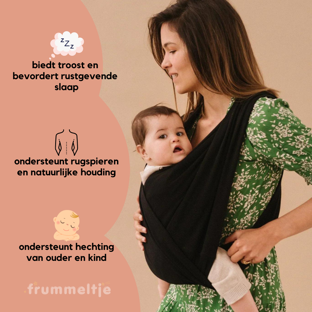CuddleWrap Babytrage: Ergonomische M-Position für Baby, Rückenunterstützung & Komfort für Eltern beim Tragen.