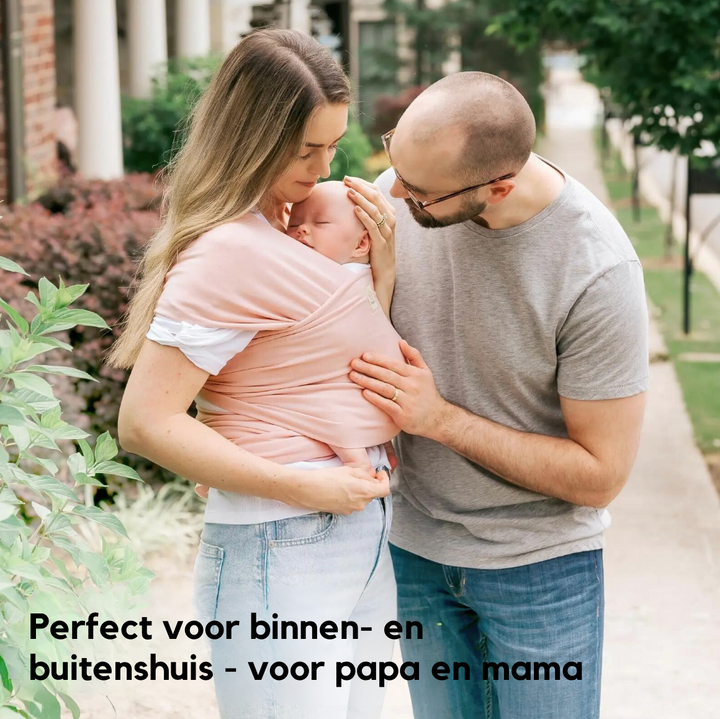 Detailaufnahme der CuddleWrap Babytrage: ergonomische Polsterung, verstellbare Gurte & Rückenunterstützung.