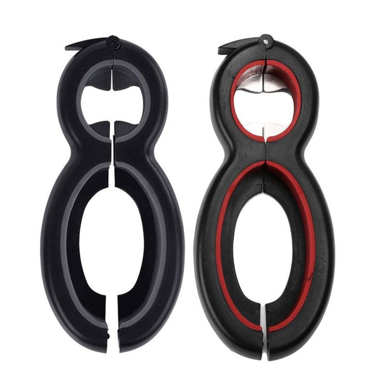 Vielseitiger Flaschen- & Glasöffner, rot-grau. Ergonomischer Küchenhelfer für müheloses Öffnen im Haushalt.