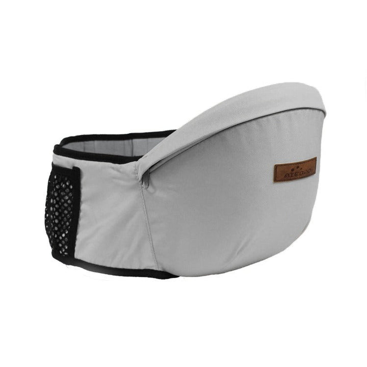 Moderner Baby Hüfttrager HugEase in Grau. Ergonomisches Babyzubehör für maximalen Tragekomfort.