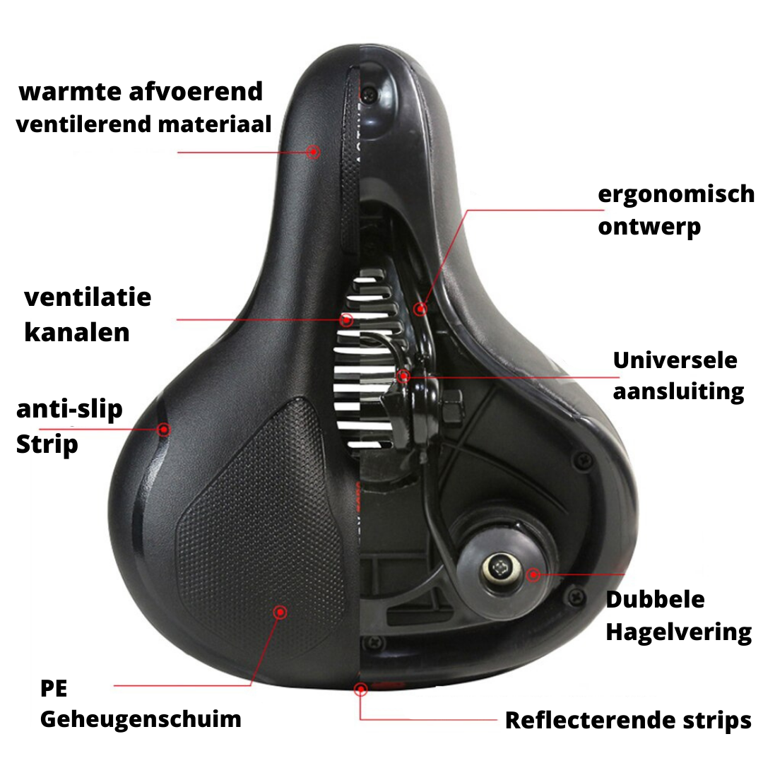 Unisex-Fahrradsattel mit stoßdämpfender Federung und ergonomischem Design für sicheres Radfahren.