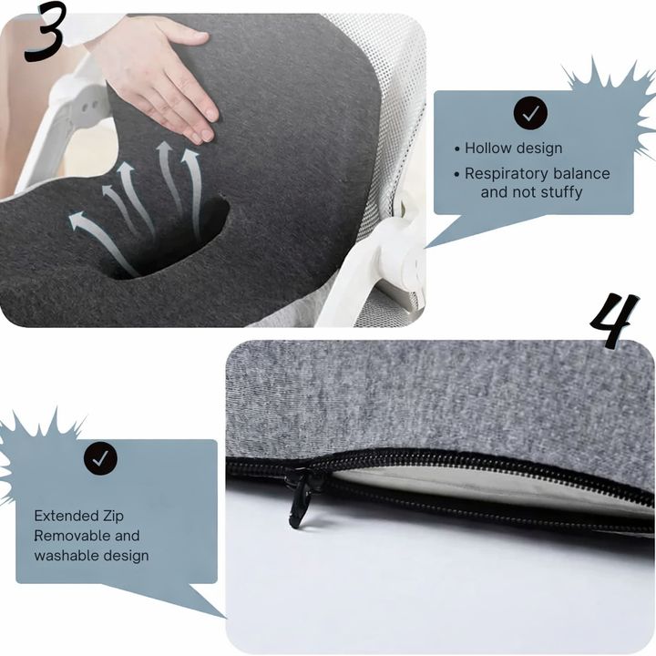Sitzkissen mit Memory Foam für Schmerzlinderung im Rücken und Steißbein, fördert die Gesundheit.