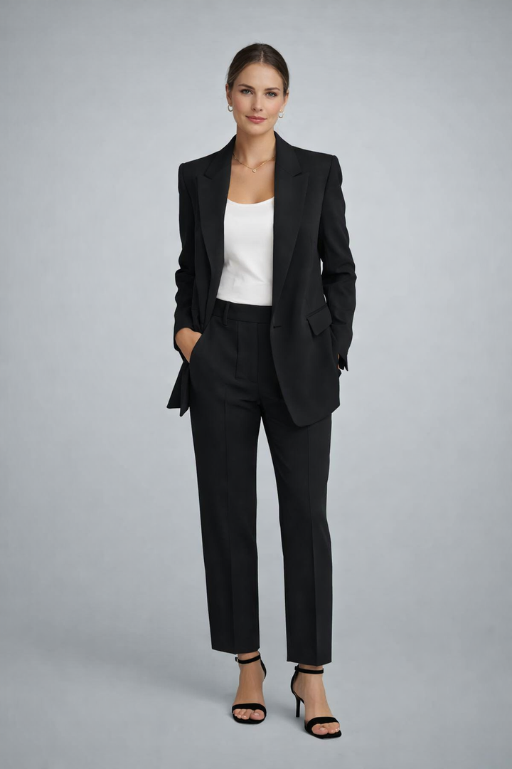 Eleganter Damen Hosenanzug Set mit passendem Blazer & Hose, perfekt für Business & Freizeit.