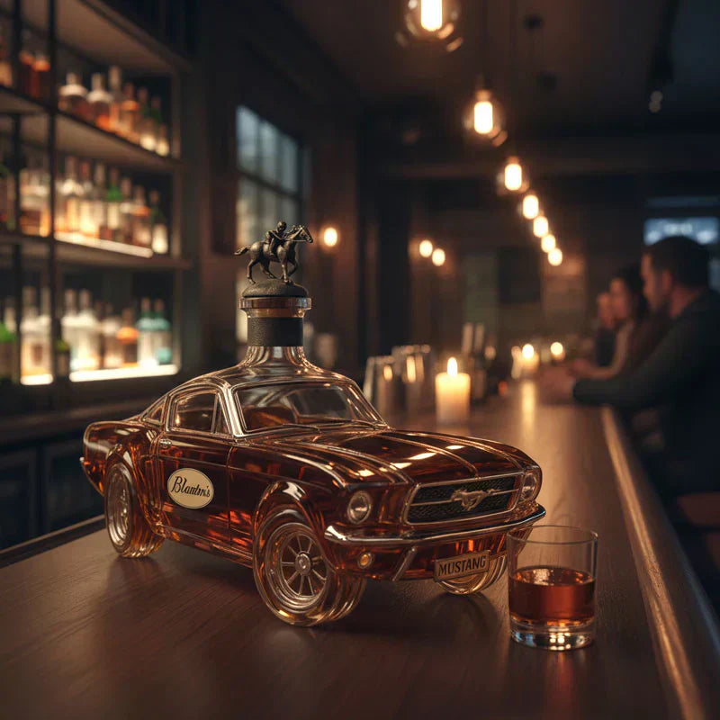 Edle Bronco Whiskyflasche aus Glas, limitierte Edition, perfekte Geschenkidee für Whiskyliebhaber & Bar-Deko.