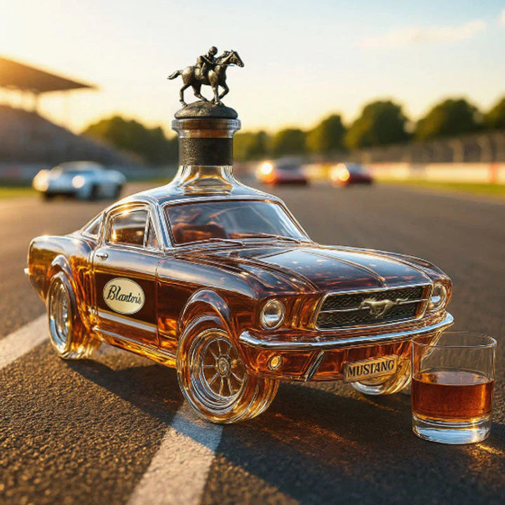 Limitierte Bronco Whiskyflasche aus hochwertigem Glas, exklusive Karaffe für Sammler und Barzubehör.
