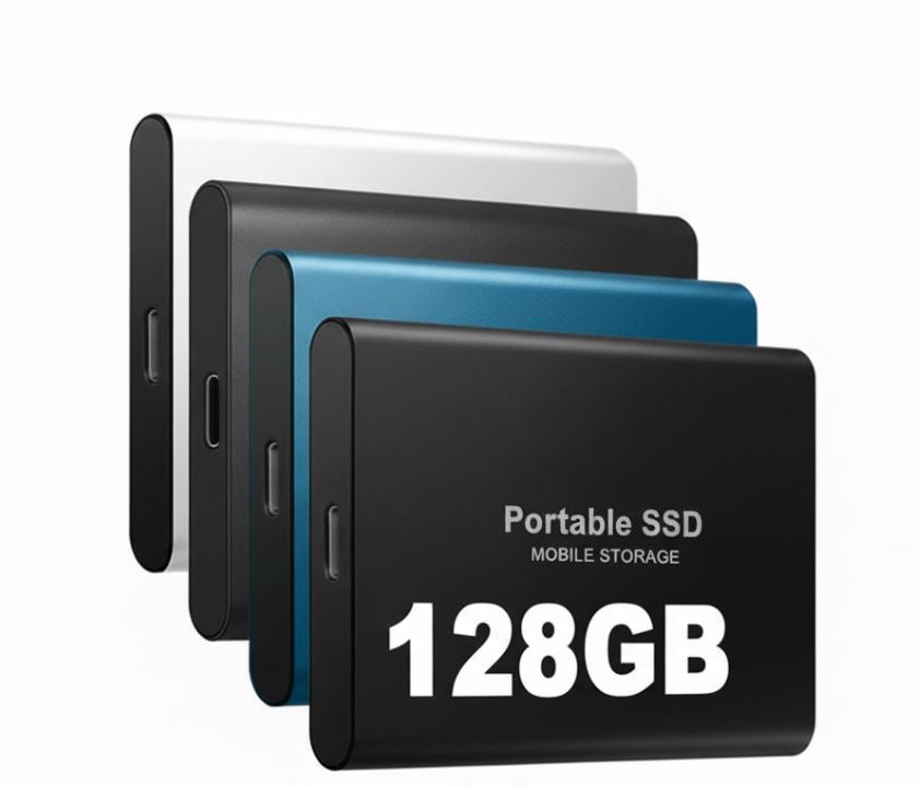 Kompakte & schnelle externe 128GB SSD aus Aluminium, tragbarer Speicher für alle Geräte.