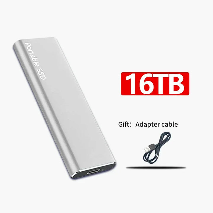 Externe SSD schwarz, mobil, mit USB-C für Hochgeschwindigkeits-Datenspeicherung & Backups.