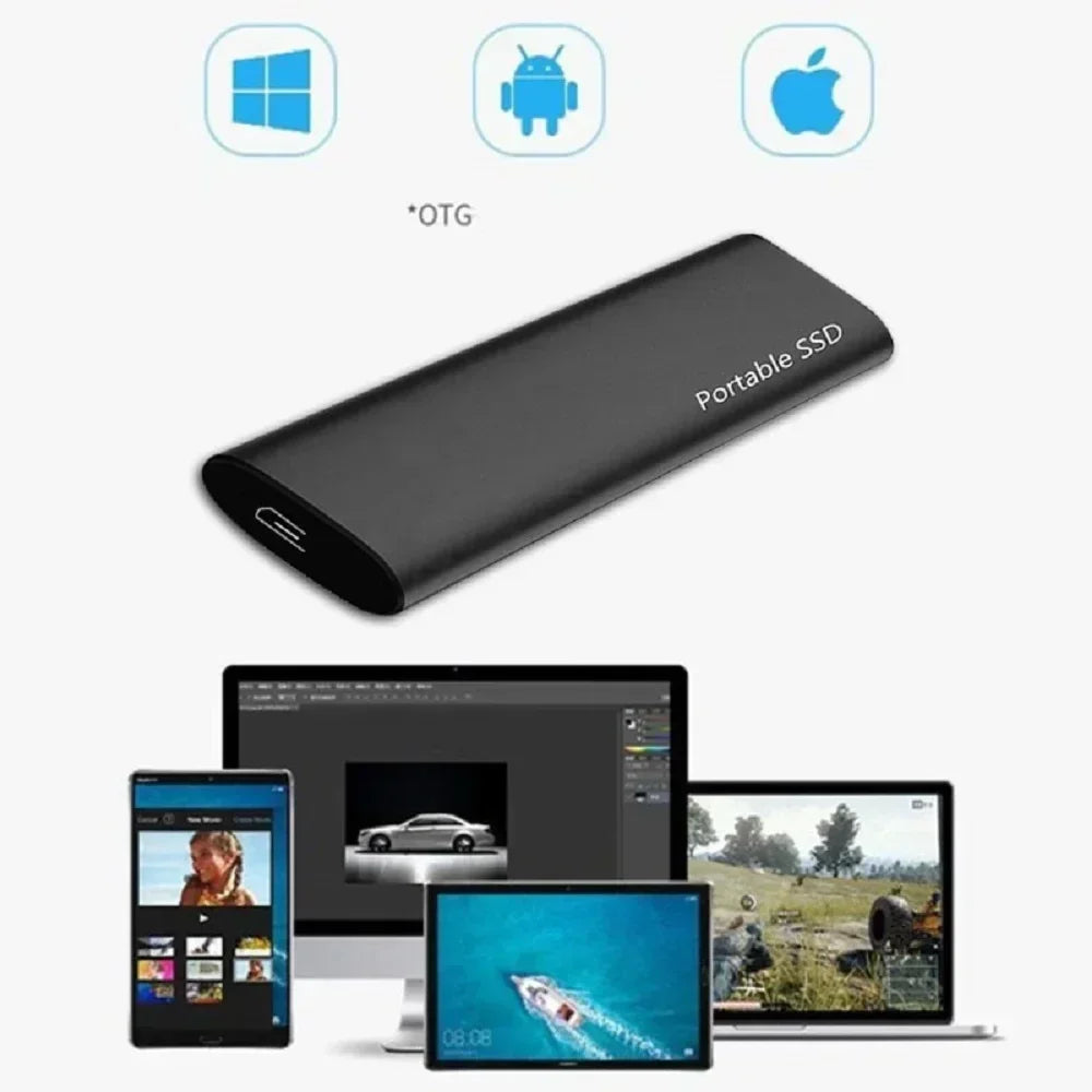 Silberne, mobile SSD, tragbar, mit USB-C für Datensicherung & als externes Flash-Laufwerk.