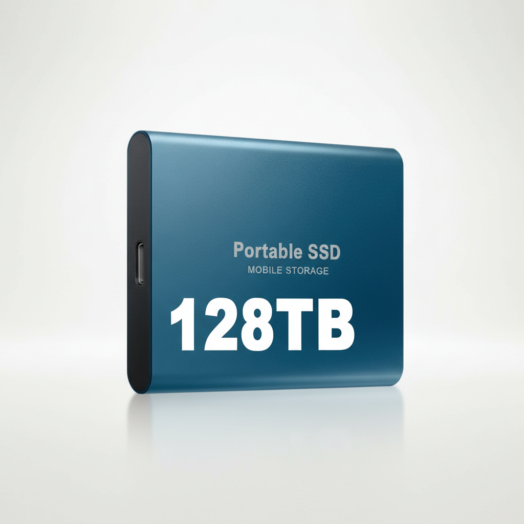 Schnelle externe SSD 128TB mit USB-C für blitzschnelle Dateiübertragungen. Mobiler Hochgeschwindigkeitsspeicher.