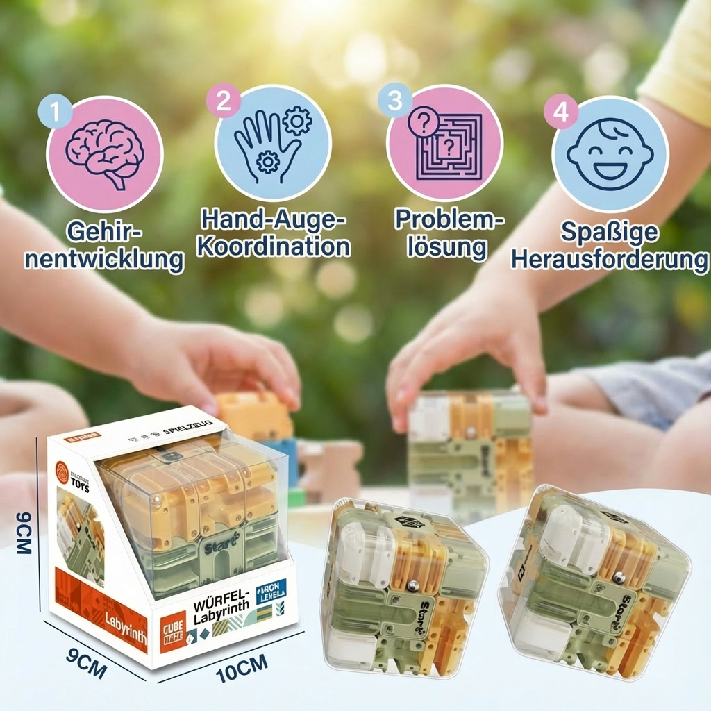 Farbiges 3D Labyrinth Puzzle Würfel mit anspruchsvollen Wegen, interaktives Logik- & Geduldsspiel für Familien.