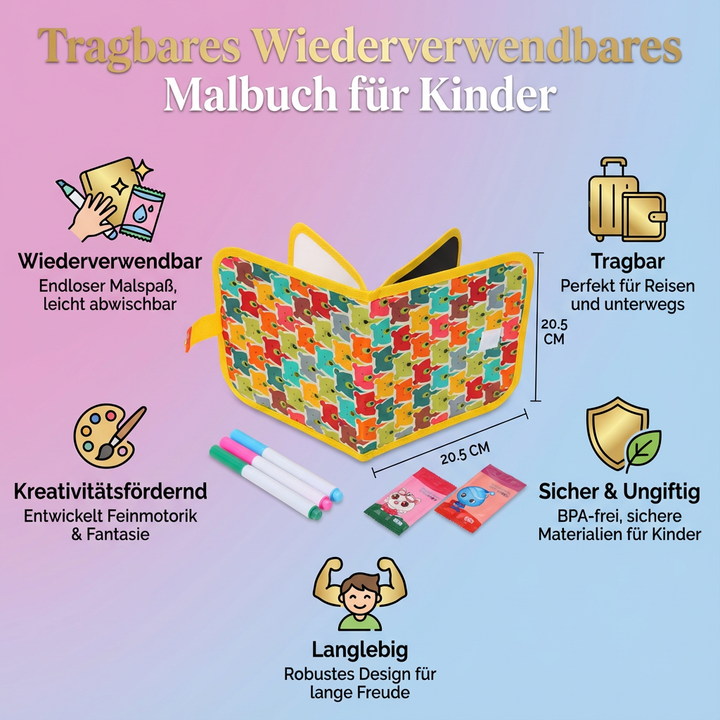 Unterwegs-Malbuch für Kinder. Abwischbar für unendlichen Malspaß. Lernspielzeug für Mädchen & Jungen.