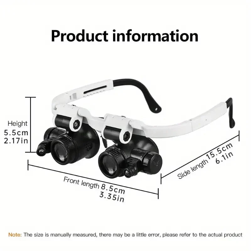 Professionelle Kopfbandlupe mit LED & verschiedenen Vergrößerungslinsen für Uhrmacher, Hobby & Bastler.