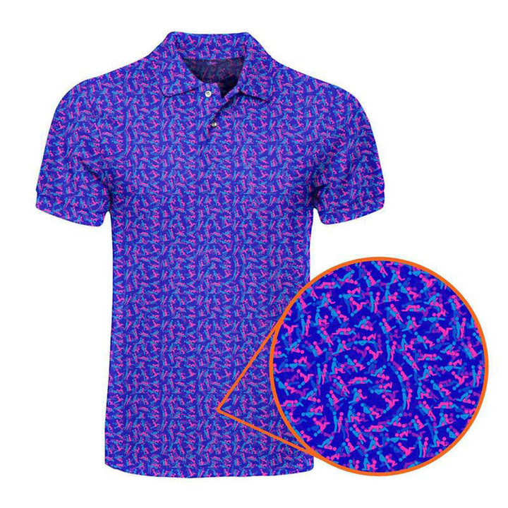 Schwarzes Poloshirt mit einzigartigem Print für Herren; slim fit & stylisches Design. Stretch.