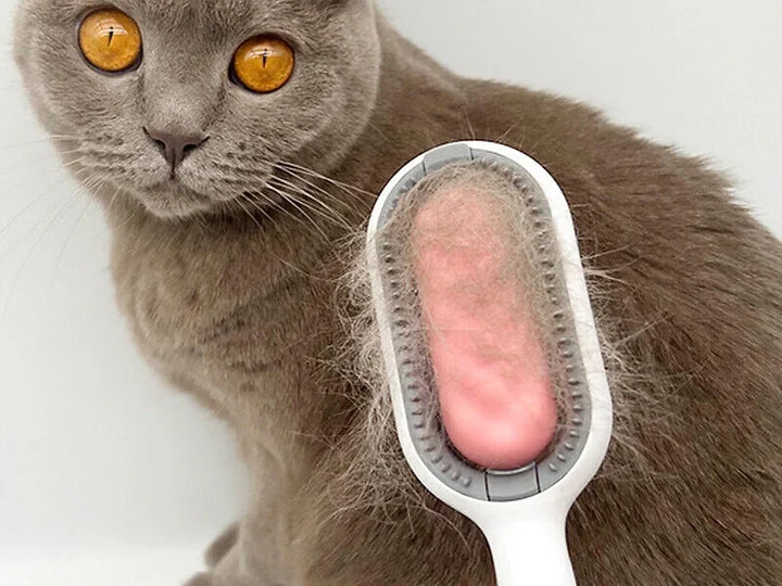 Rosa und blaue Haustierbürste für die mühelose Entfernung von Katzen- und Hundehaaren.