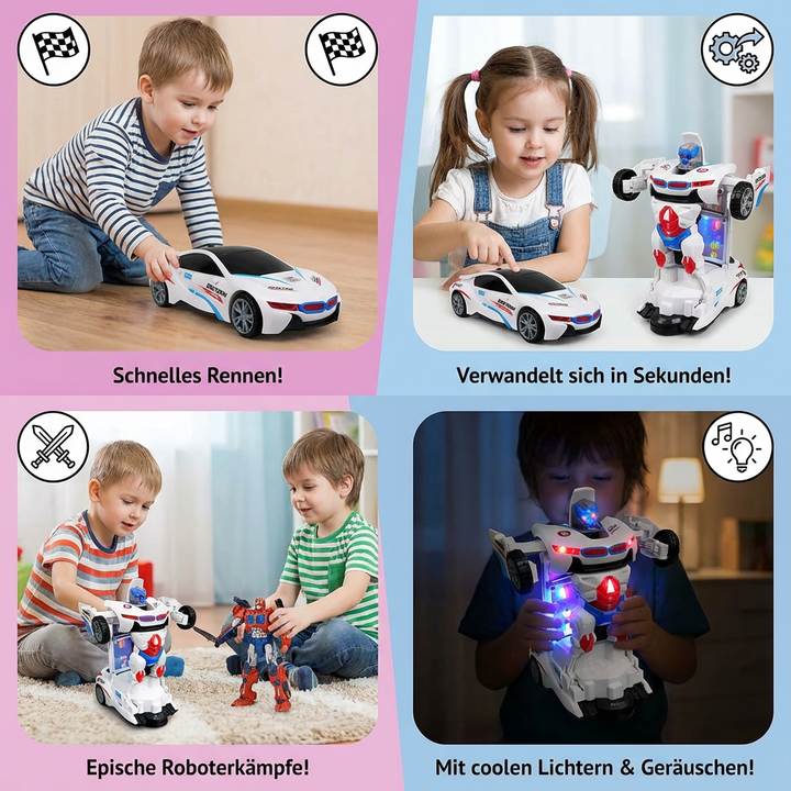 Detailreicher Spielzeug-Rennwagen, der sich in einen Roboter umwandelt, für fantasievolles Spiel.
