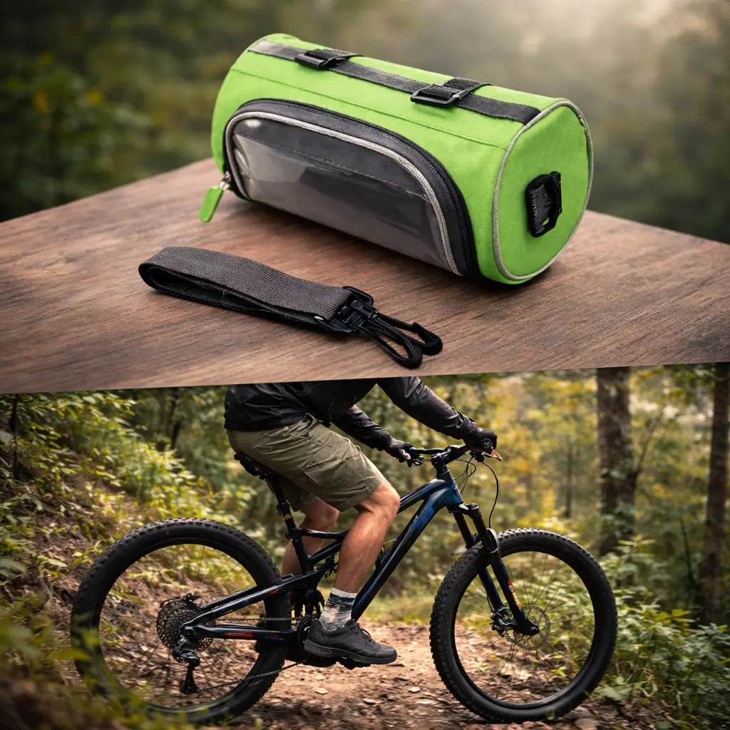 Geräumige Fahrradlenkertasche mit Smartphonefach, ideal für Navigation & Stauraum unterwegs.