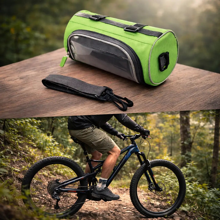 Geräumige Fahrradlenkertasche mit Smartphonefach, ideal für Navigation & Stauraum unterwegs.