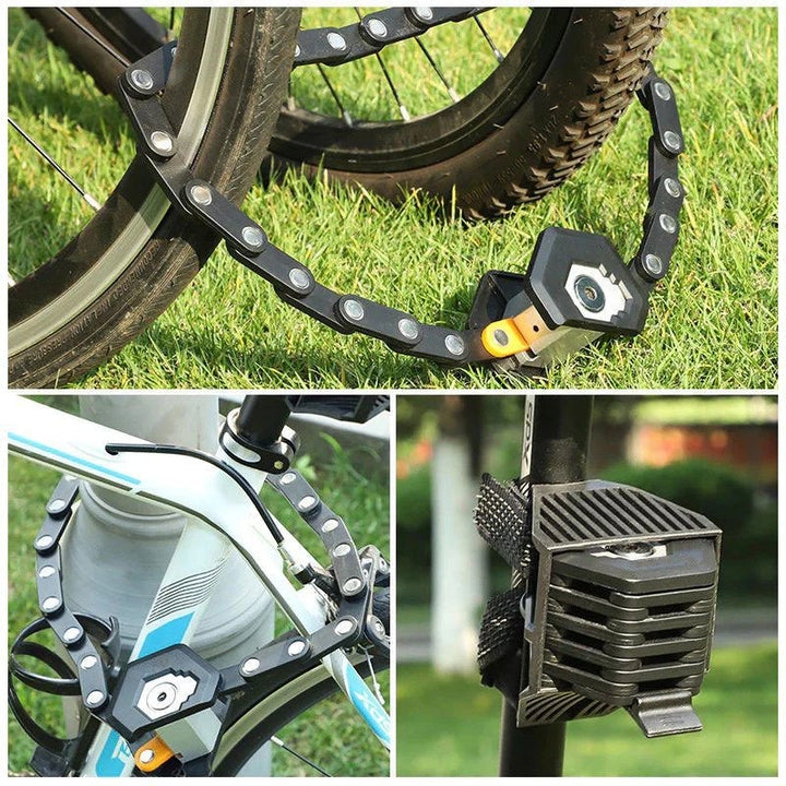 Sicheres Faltschloss mit präzisem Schließmechanismus. Zuverlässiger Diebstahlschutz für Fahrräder. Fahrradzubehör.