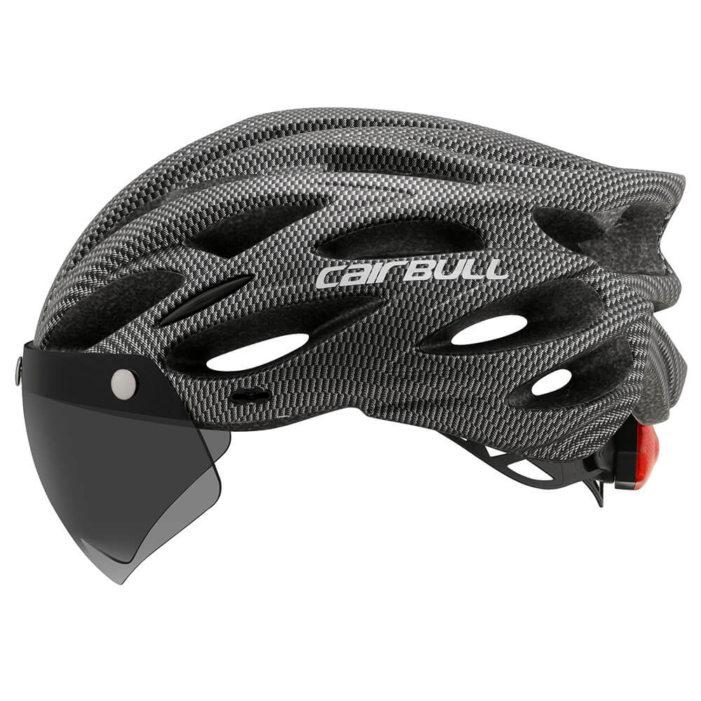Sicherer Unisex Fahrradhelm mit hellem Rücklicht & schützendem Visier für optimale Sichtbarkeit & Schutz im Straßenverkehr.