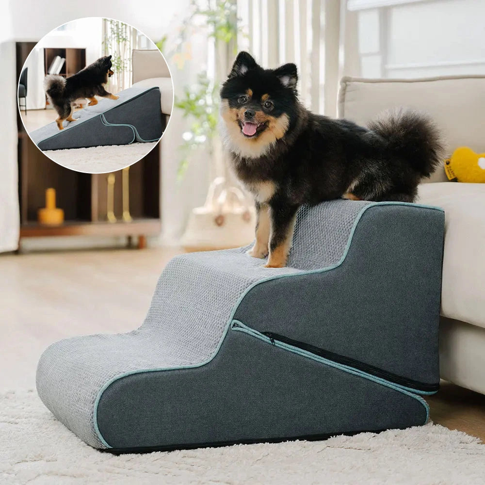 Faltbare 2-in-1 Hundetreppe & Hunderampe für kleine, ältere Hunde. Gelenkschonend, rutschfest für Möbelzugang.
