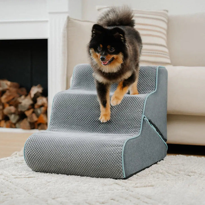 Multifunktionale Hundetreppe mit Rampenmodus, 2-in-1. Faltbar, waschbar, rutschfest für sicheren Möbelzugang.