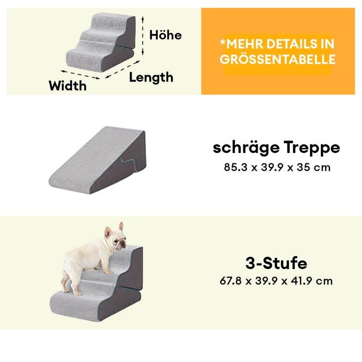 Rutschfeste Haustiertreppe & Rampe 2-in-1, faltbar. Gelenkschonend für ältere Hunde und sicheren Möbelzugang.