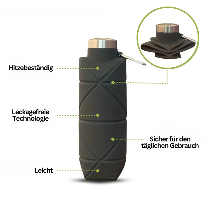 Leichte, faltbare 750ml Silikon-Trinkflasche für Sport, Outdoor, Reisen & Alltag; BPA-frei & platzsparend verstaubar.