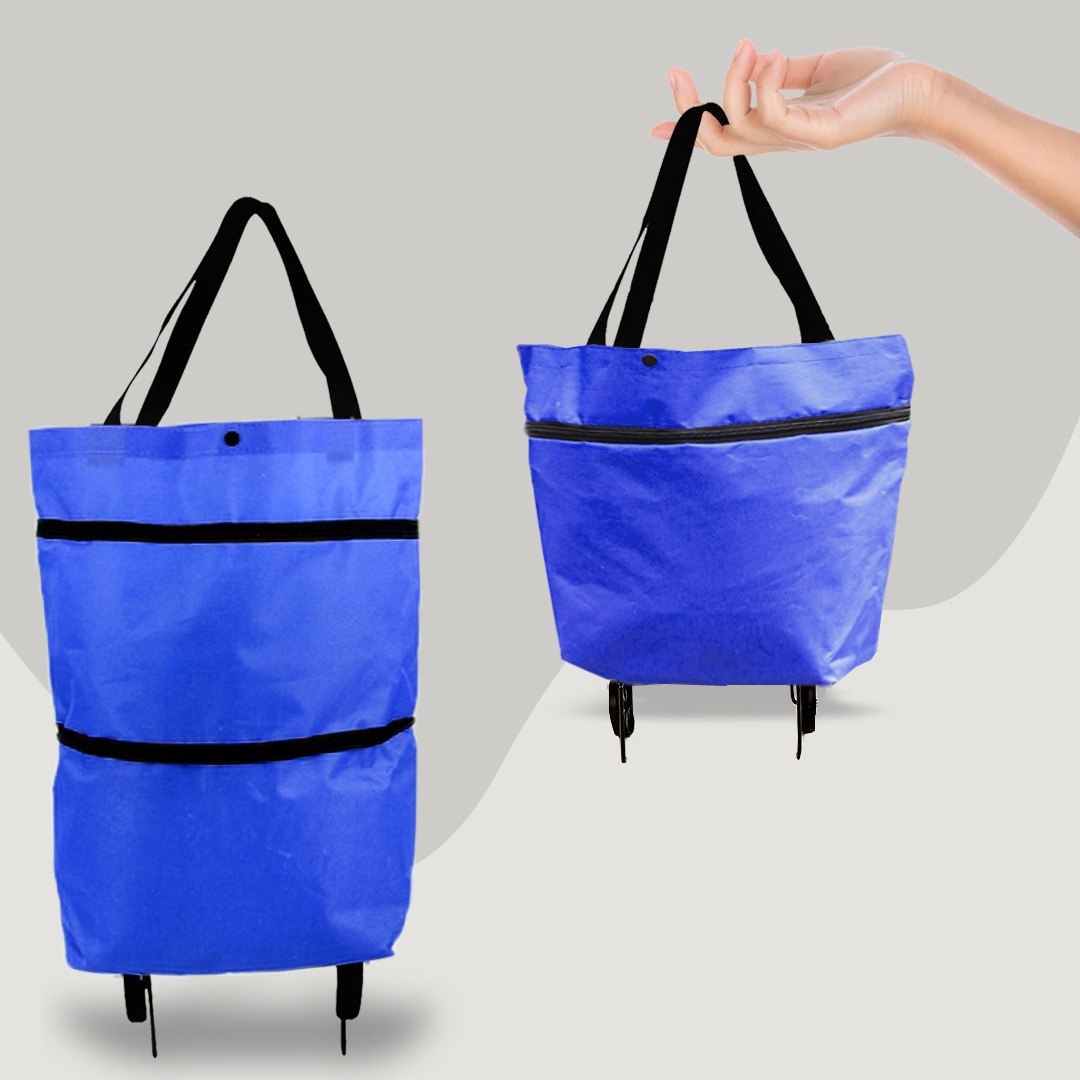 Blaue faltbare Einkaufstasche mit Rollen, umwandelbar, unisex, leicht & handlich für den Einkauf.