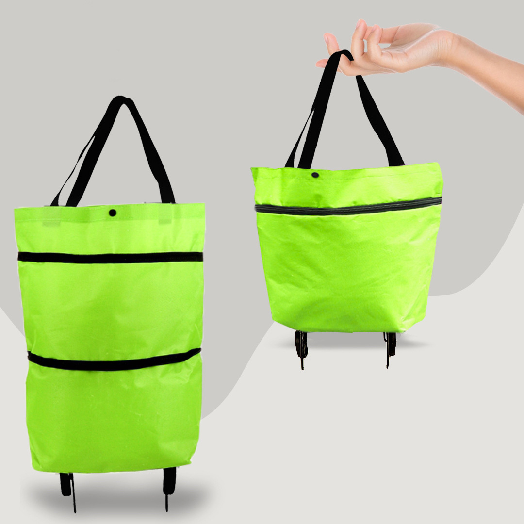 Grüne faltbare 2-in-1 Einkaufstasche mit Rollen, unisex, ideal für bequemes Shopping und Transport.