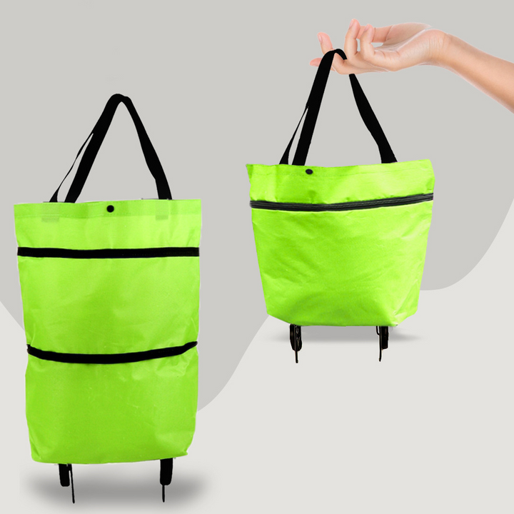 Grüne faltbare 2-in-1 Einkaufstasche mit Rollen, unisex, ideal für bequemes Shopping und Transport.
