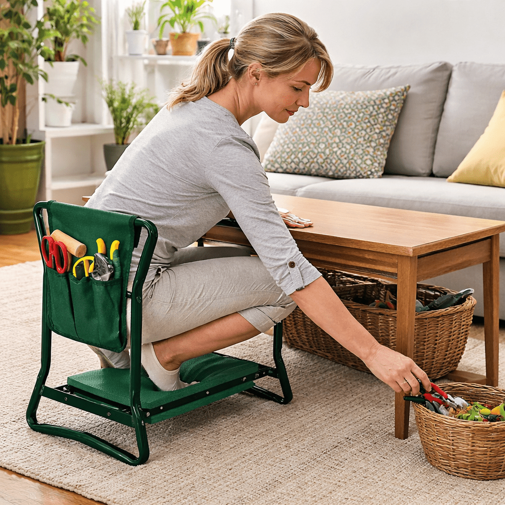 Faltbarer 2-in-1 Gartenkniehocker & Sitz aus Stahl für komfortable Gartenarbeit; ergonomisches Gartengerät.