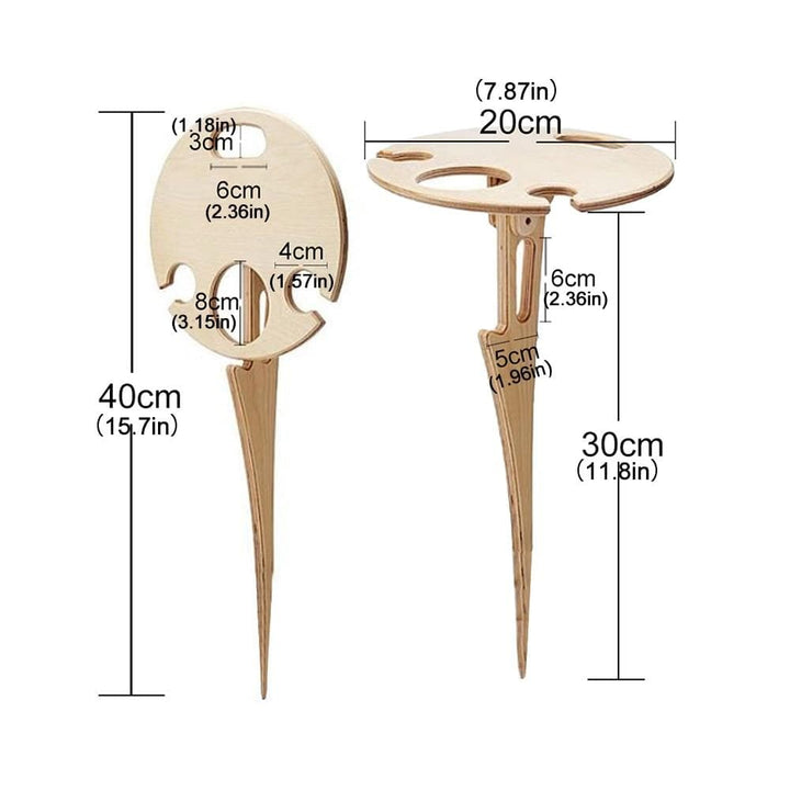 Eleganter faltbarer Weintisch aus hellem Holz, vielseitig einsetzbar als Picknick-, Garten- oder Campingtisch.