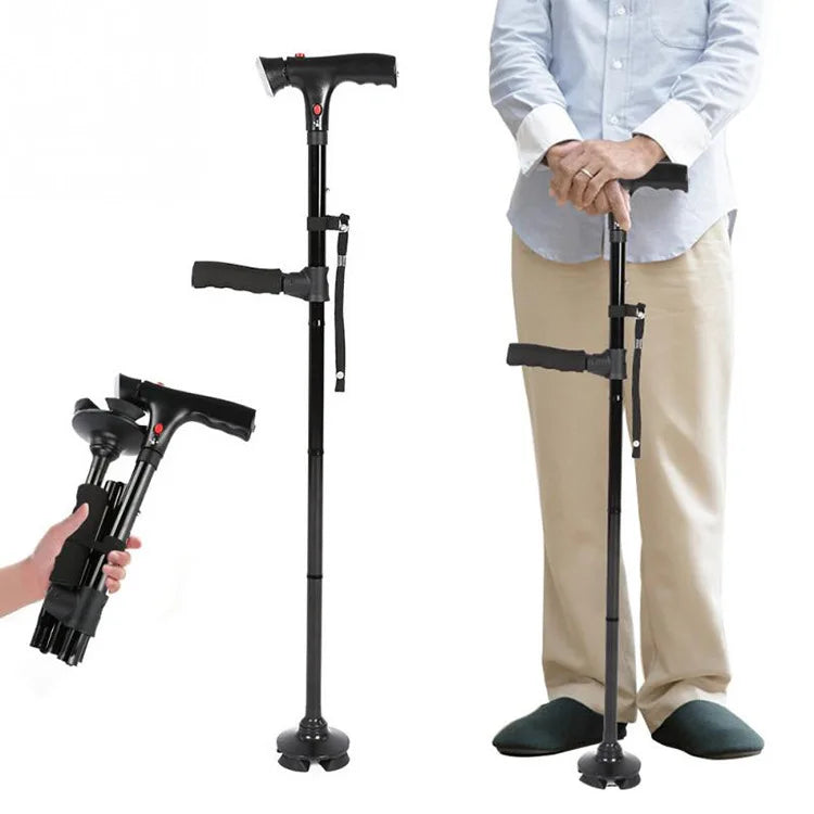 Faltbarer SureStep Gehstock mit LED-Licht, ideal für Senioren & sicheres Gehen.