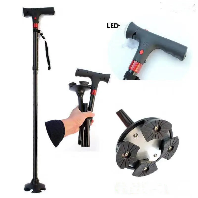 Praktischer Reisegehstock SureStep mit LED, faltbar für einfache Lagerung & Transport bei Senioren.