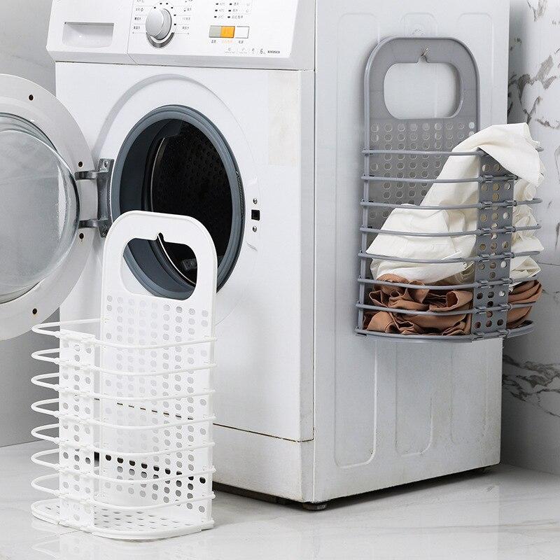 Faltbarer Wäschekorb weiß/grau zum Hängen, ideal für Badezimmer, platzsparende Schmutzwäsche-Aufbewahrung.