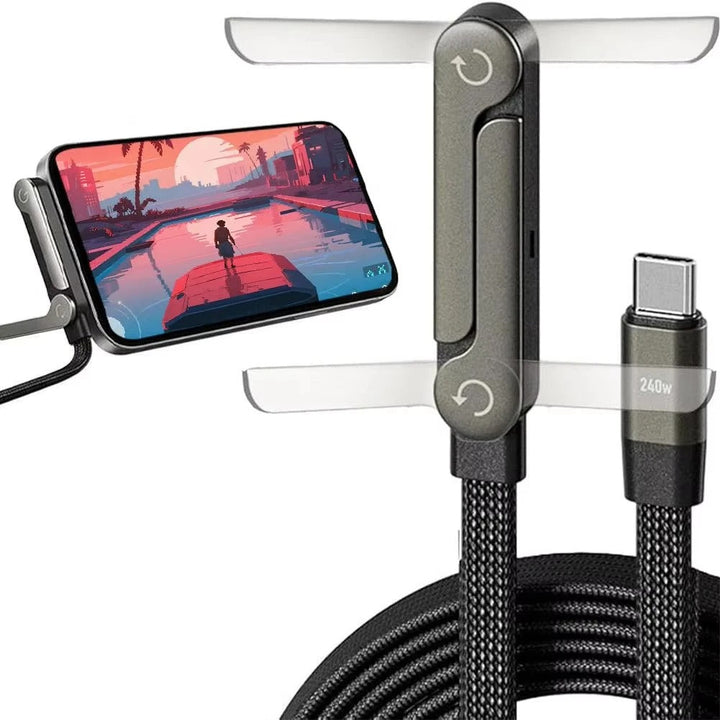 Praktisches Falt-Ladekabel mit integriertem Telefonständer. Multimedia und Laden in einem Gerät.