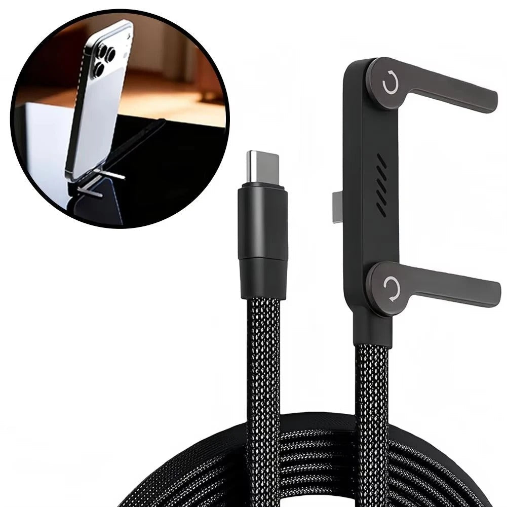 Reisezubehör: 2-in-1 Schnellladekabel & faltbarer Handyhalter. Unverzichtbar für jede Reise.