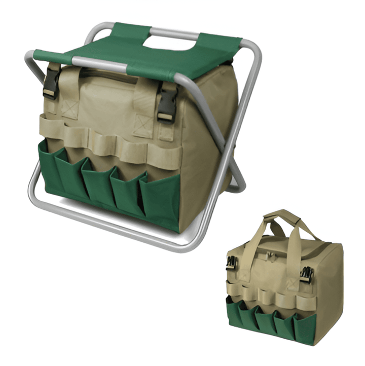 Praktisches faltbares Garten-Werkzeugset mit Hocker & Organizer-Tasche, tolles Geschenk für Gärtner.